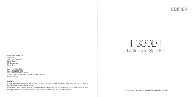 Page n°1 - Manuel utilisateur Edifier iF330BT