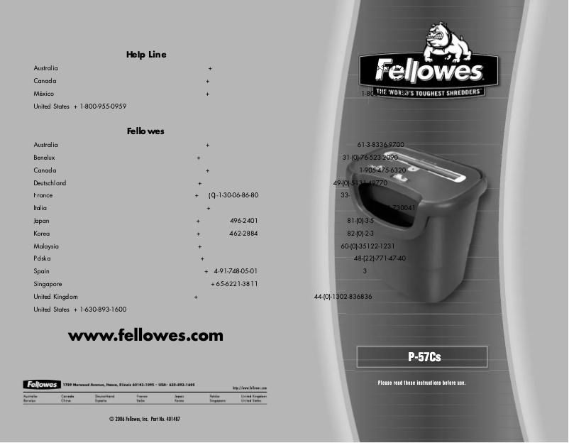 Page n°1 - Manuel utilisateur Fellowes Powershred P-57Cs