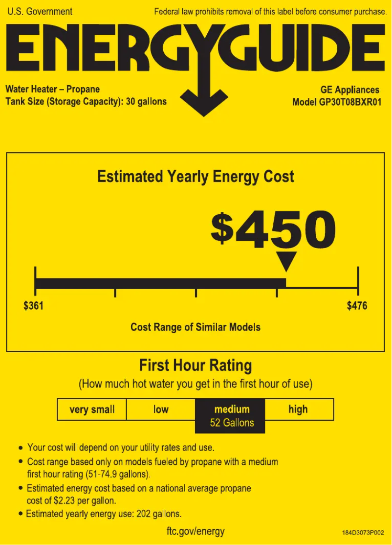 Página 1 del manual Etiqueta energética GE GP30T08BXR