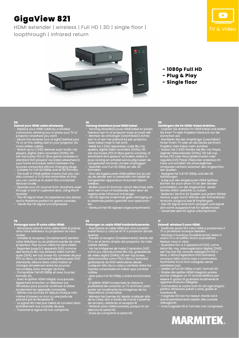 Page n°1 - Fiche technique Marmitek Gigaview 821