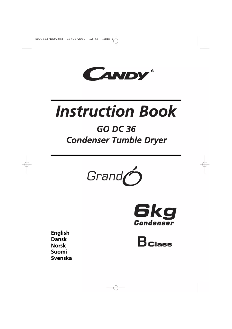 Page 1 de la notice Manuel utilisateur Candy GO DC 36-86S