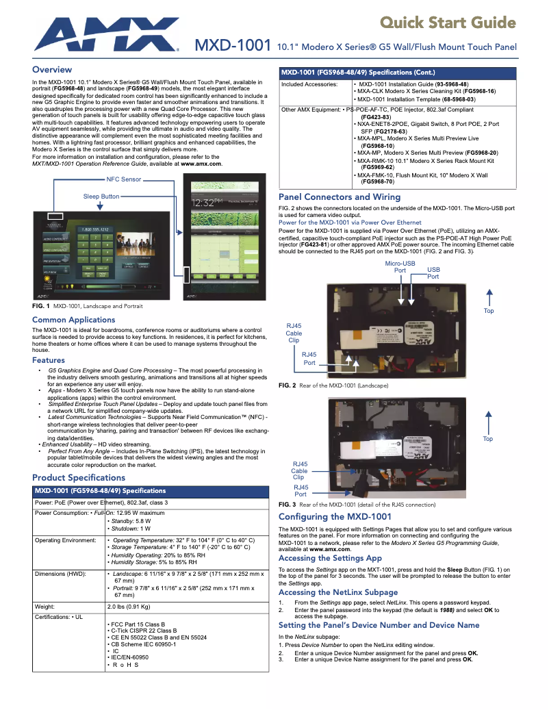 Page 1 de la notice Manuel utilisateur AMX MXD-1001-P
