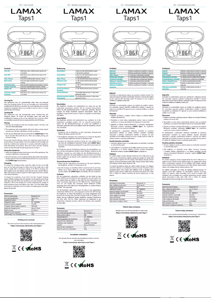 Page 1 de la notice Manuel utilisateur Lamax Taps1