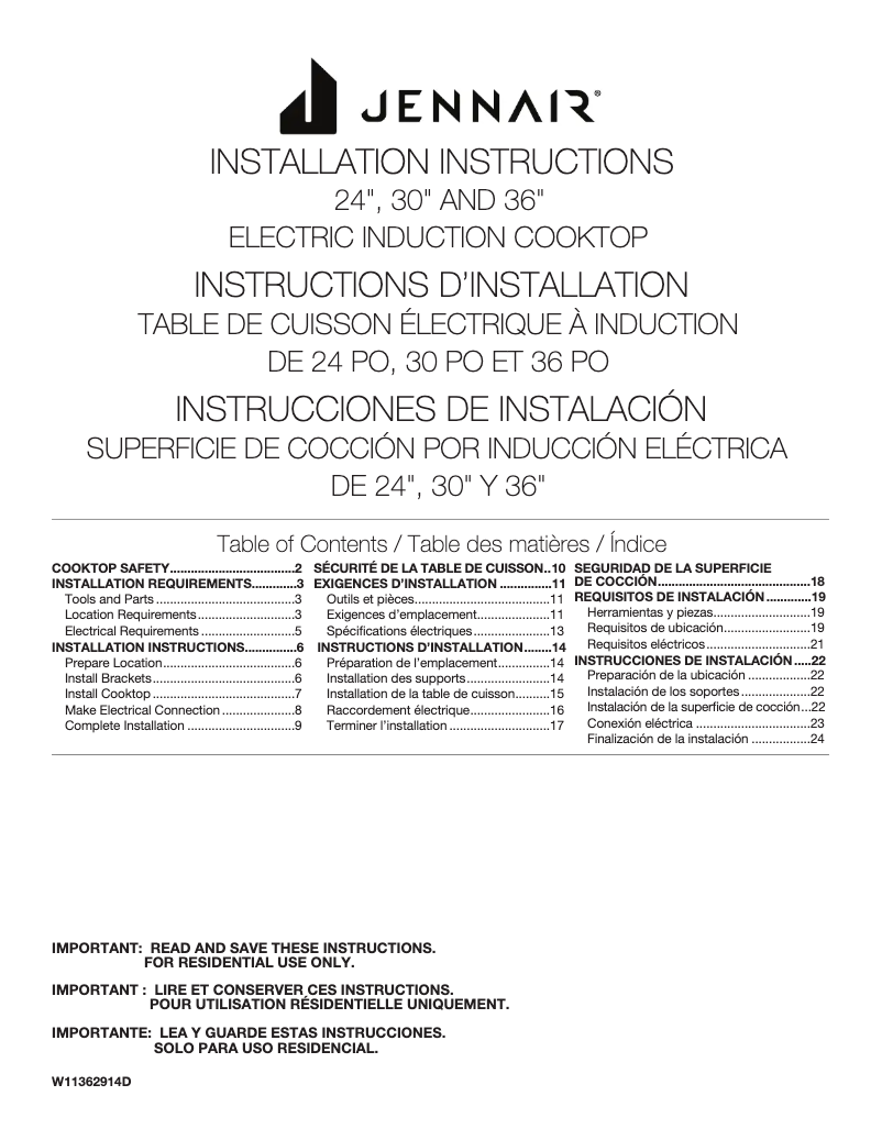 Page n°1 - Guide d'installation Jenn-Air JIC4324KB