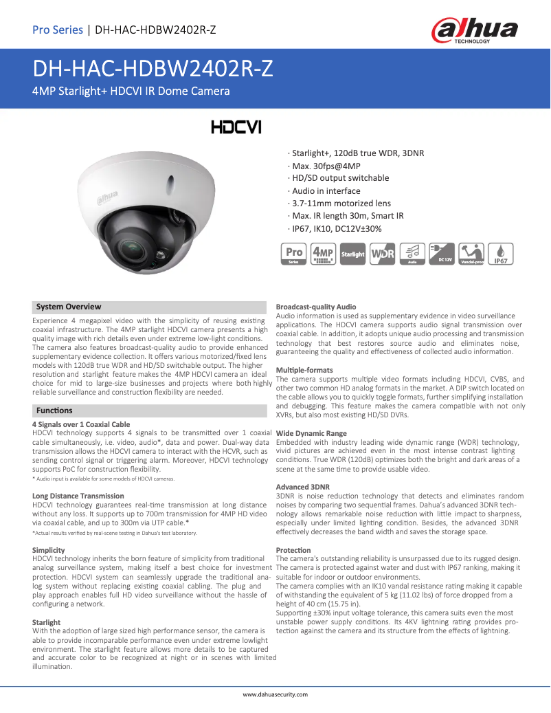 Image de la première page du manuel de l'appareil HAC-HDBW2402R-Z