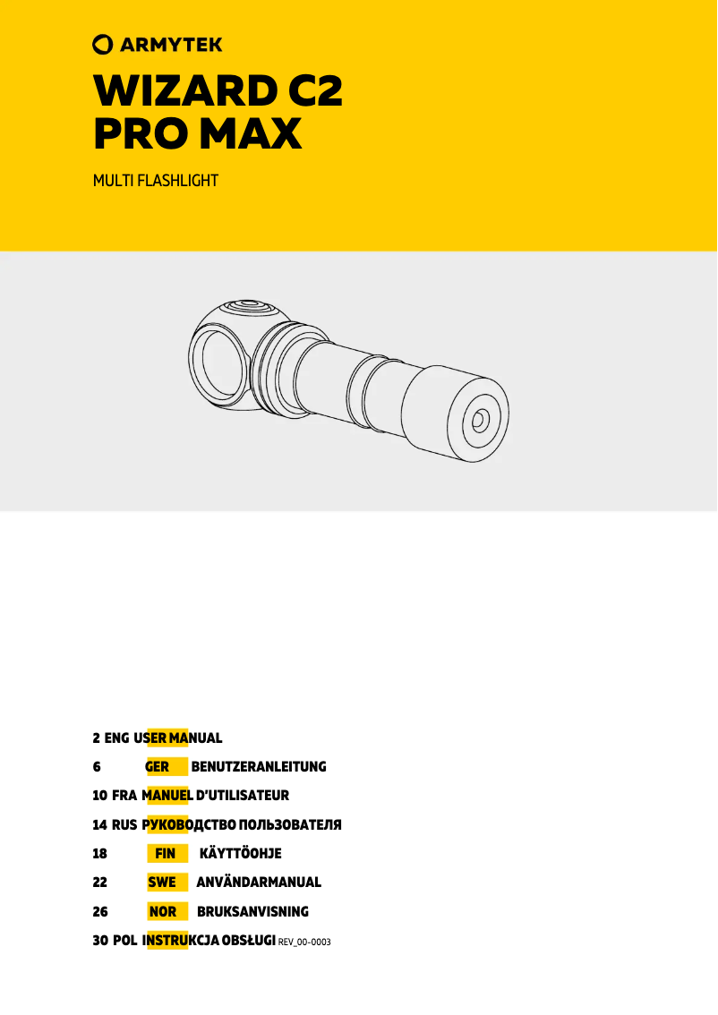 Page 1 de la notice Manuel utilisateur ArmyTek Wizard C2 Pro Max