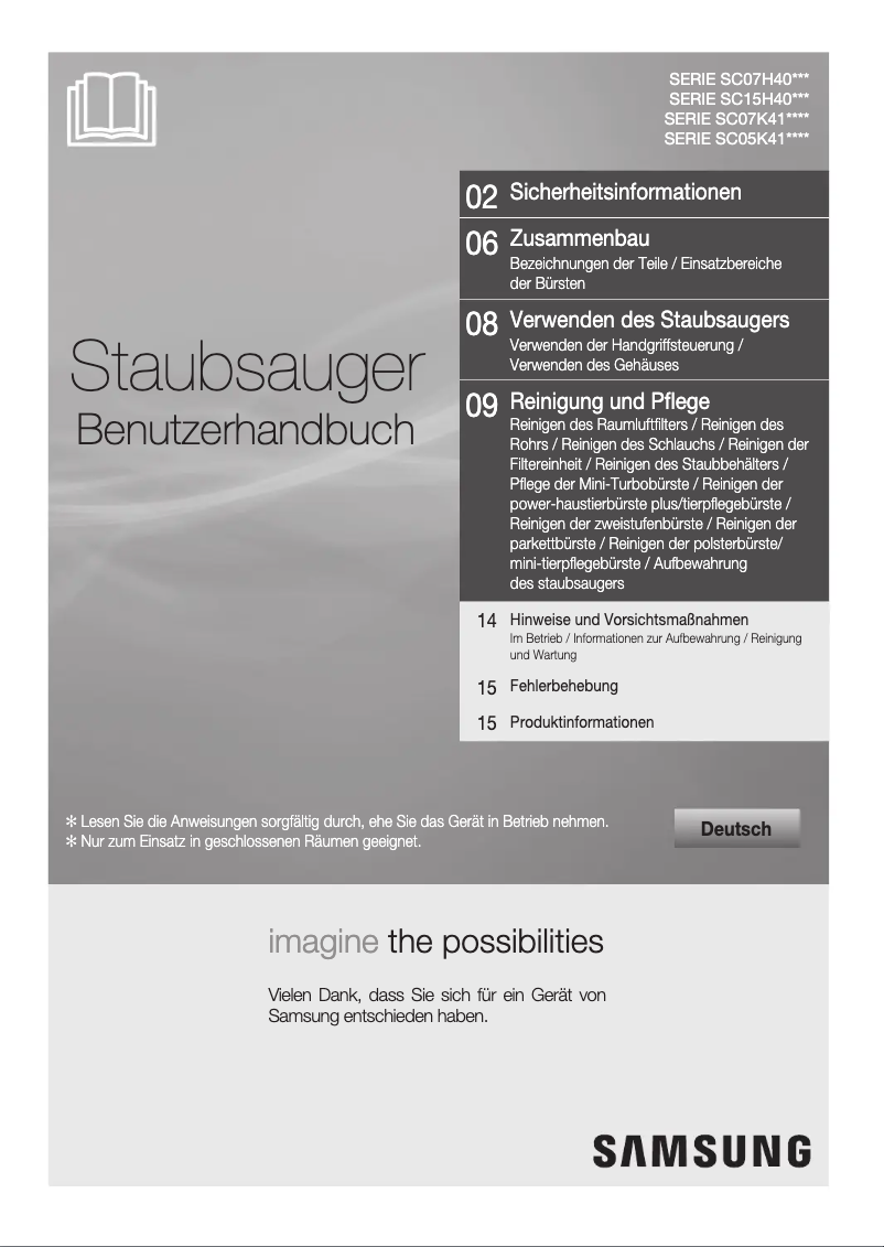 Page 1 de la notice Manuel utilisateur Samsung SC07K41H0HG