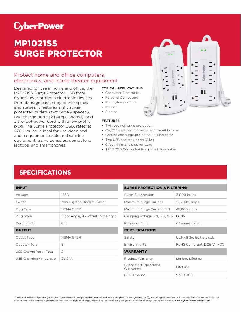 Page n°1 - Fiche technique CyberPower MP1021SS