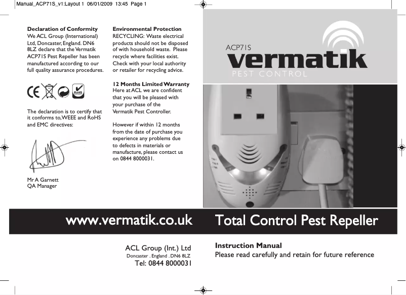 Imagen de la primera página del manual del dispositivo ACP71S