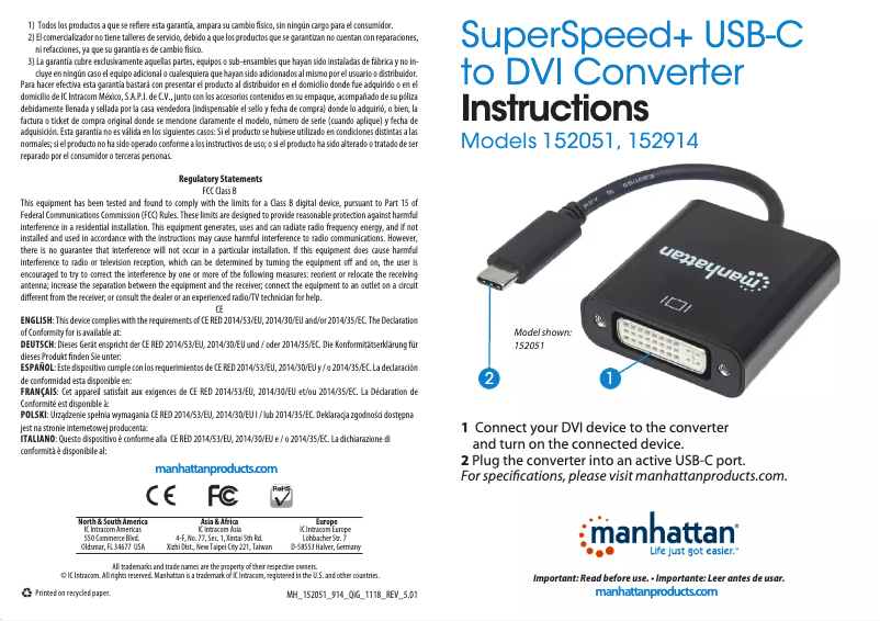 Page n°1 - Manuel utilisateur Manhattan 152051