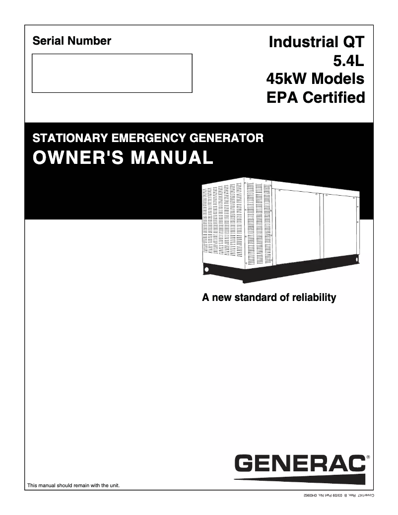 Page n°1 - Manuel utilisateur Generac QT04554LNSNAR
