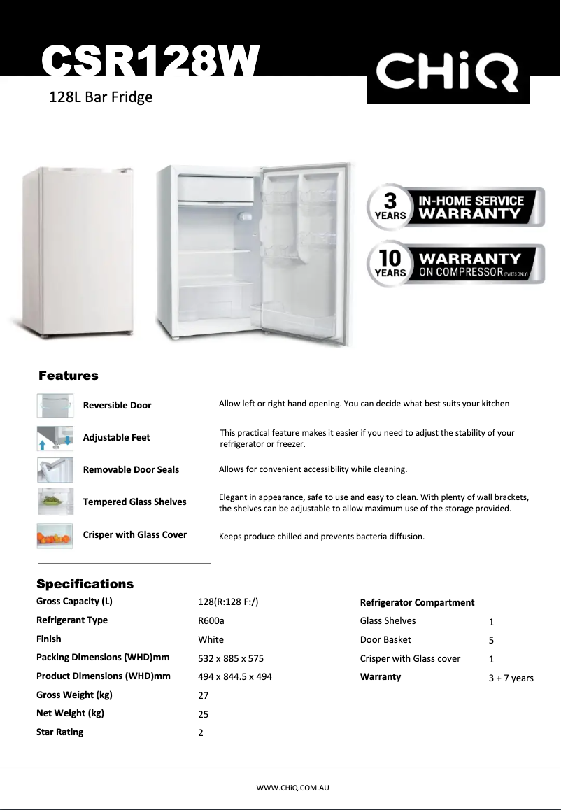 Página 1 del manual Ficha técnica CHiQ CSR128W