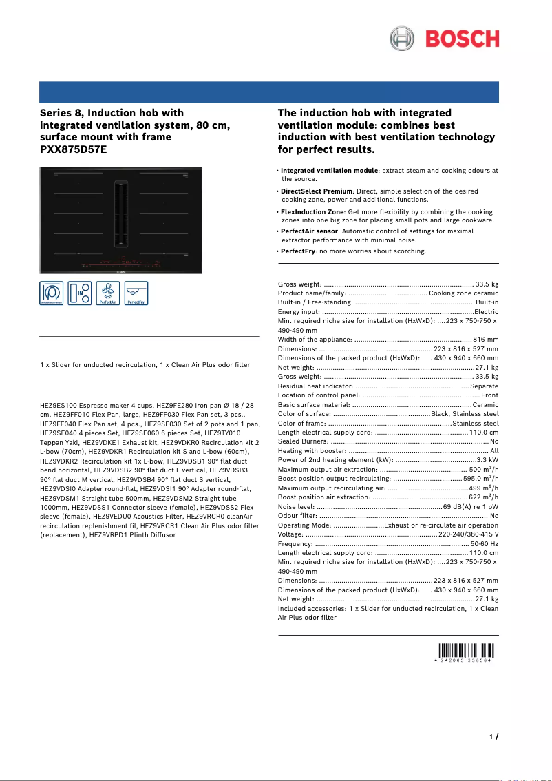 Página 1 del manual Ficha técnica Bosch PXX875D57E