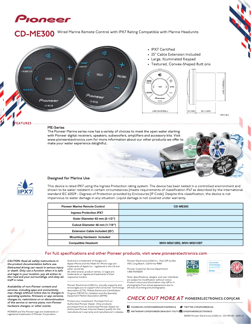 Page 1 de la notice Brochure Pioneer CD-ME300