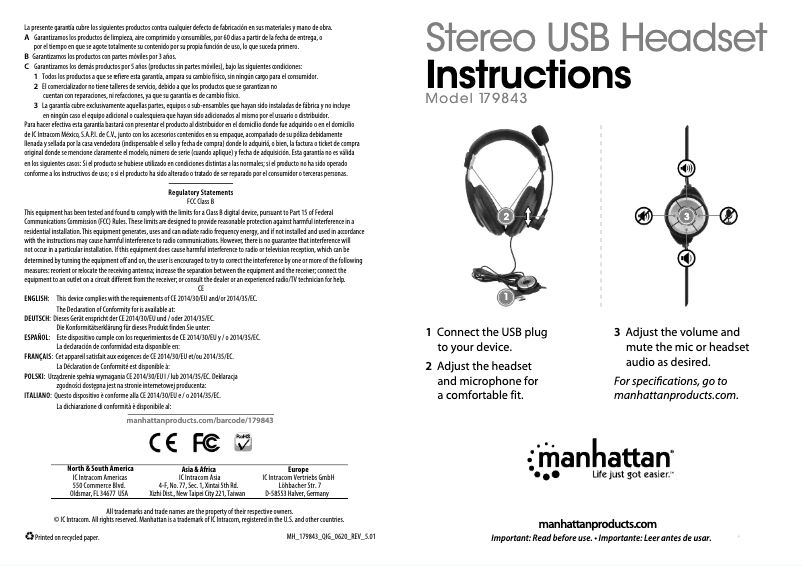 Page n°1 - Mode d'emploi Manhattan Stereo USB Headset 179843