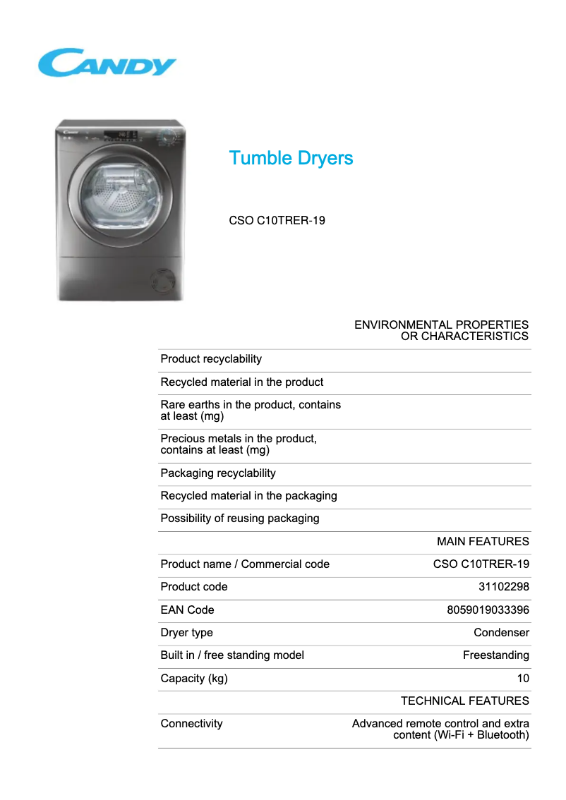 Image de la première page du manuel de l'appareil CSO C10TRER-19