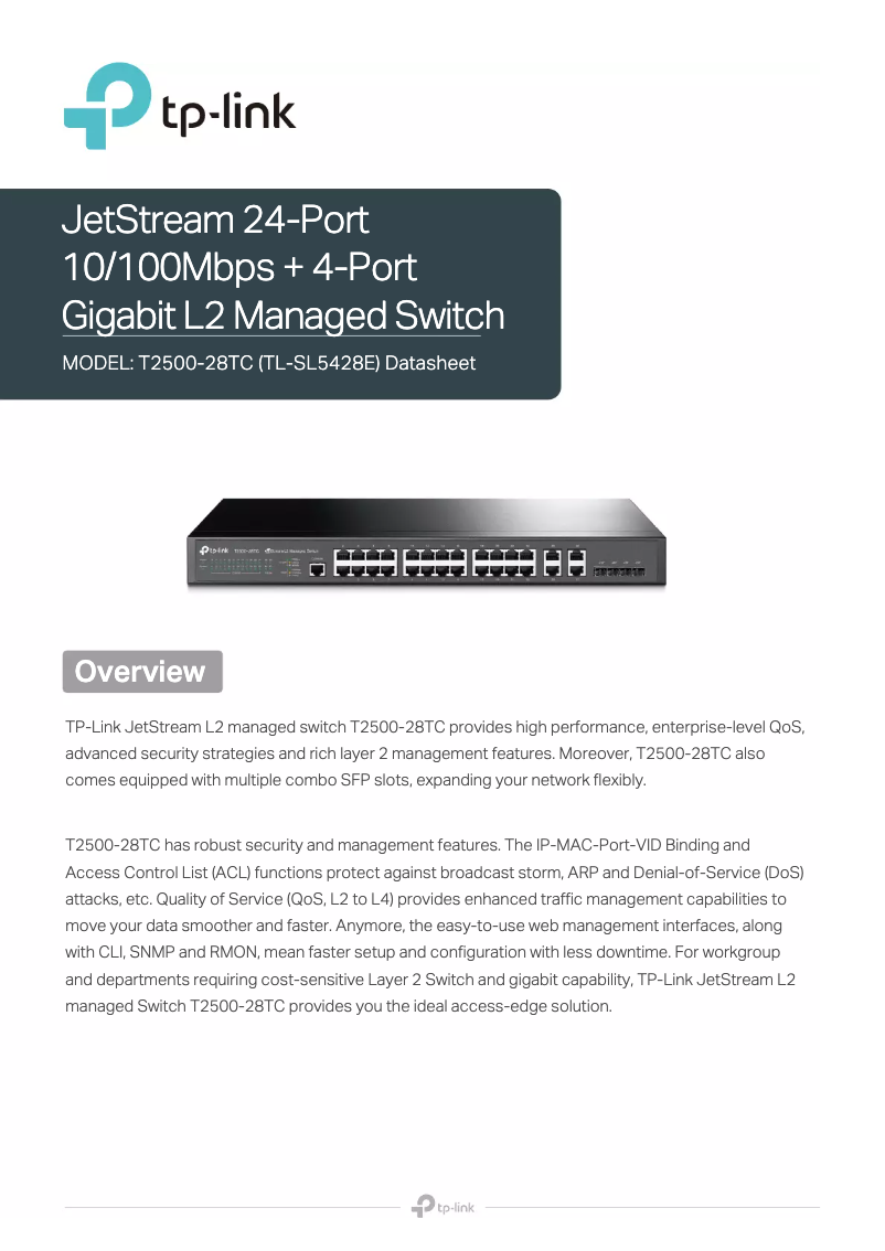 Page 1 de la notice Fiche technique TP-Link T2500-28TC
