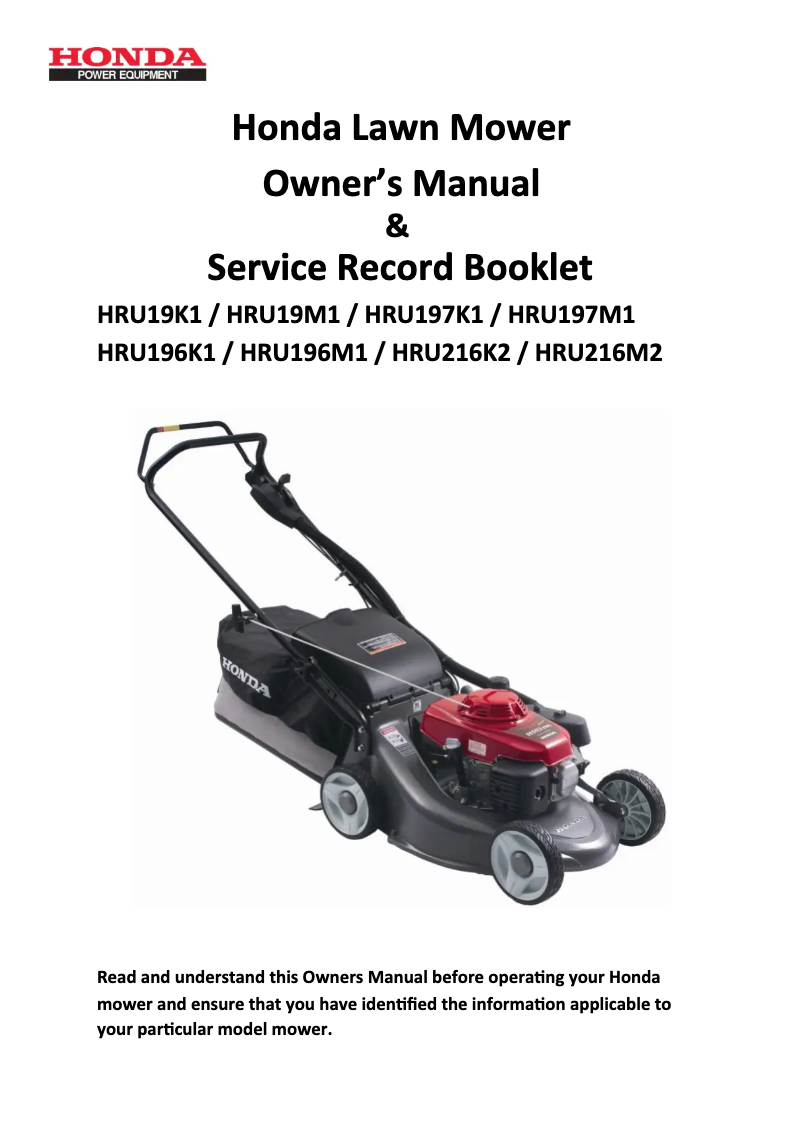 Page 1 de la notice Manuel utilisateur Honda Buffalo Buck HRU19M1