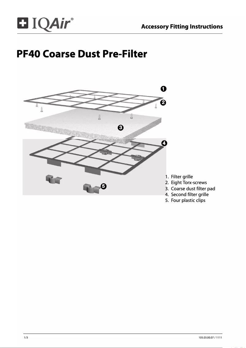 Page 1 de la notice Manuel utilisateur IQAir PF40
