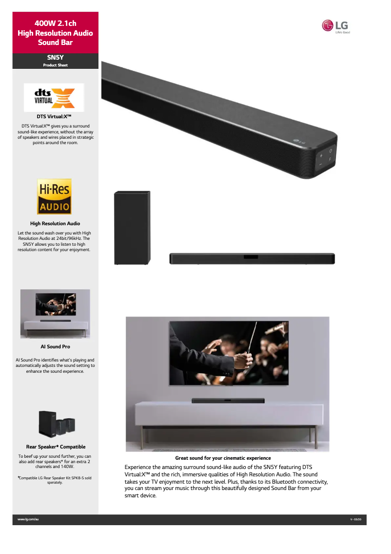 Page 1 de la notice Fiche technique LG SN5Y