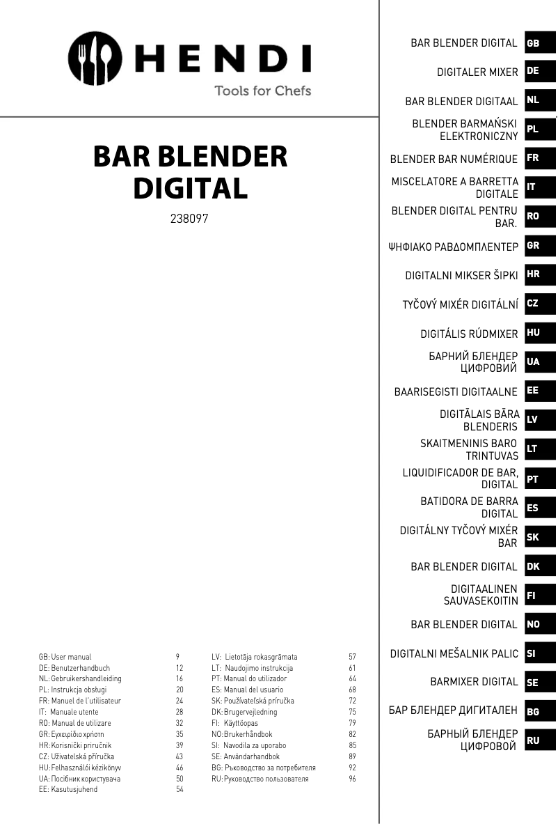 Page 1 de la notice Manuel utilisateur Hendi 238097