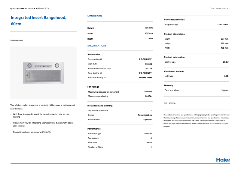Page 1 de la notice Manuel utilisateur Haier HP60ICSX3