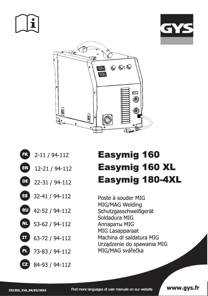 Image de la première page du manuel de l'appareil Easymig 160