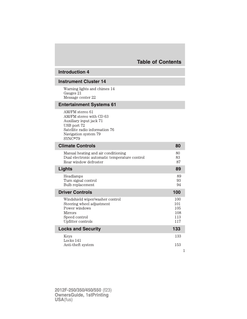 Page 1 de la notice Manuel utilisateur Ford F-250 (2012)