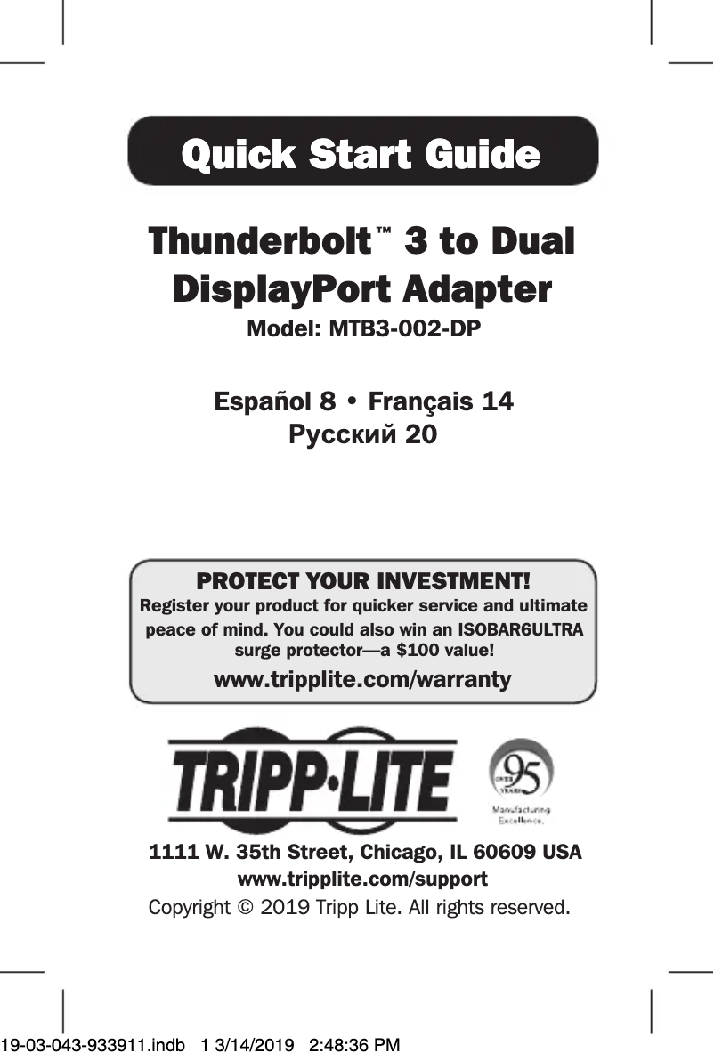 Page n°1 - Manuel utilisateur Tripp Lite Thunderbolt MTB3-002-DP