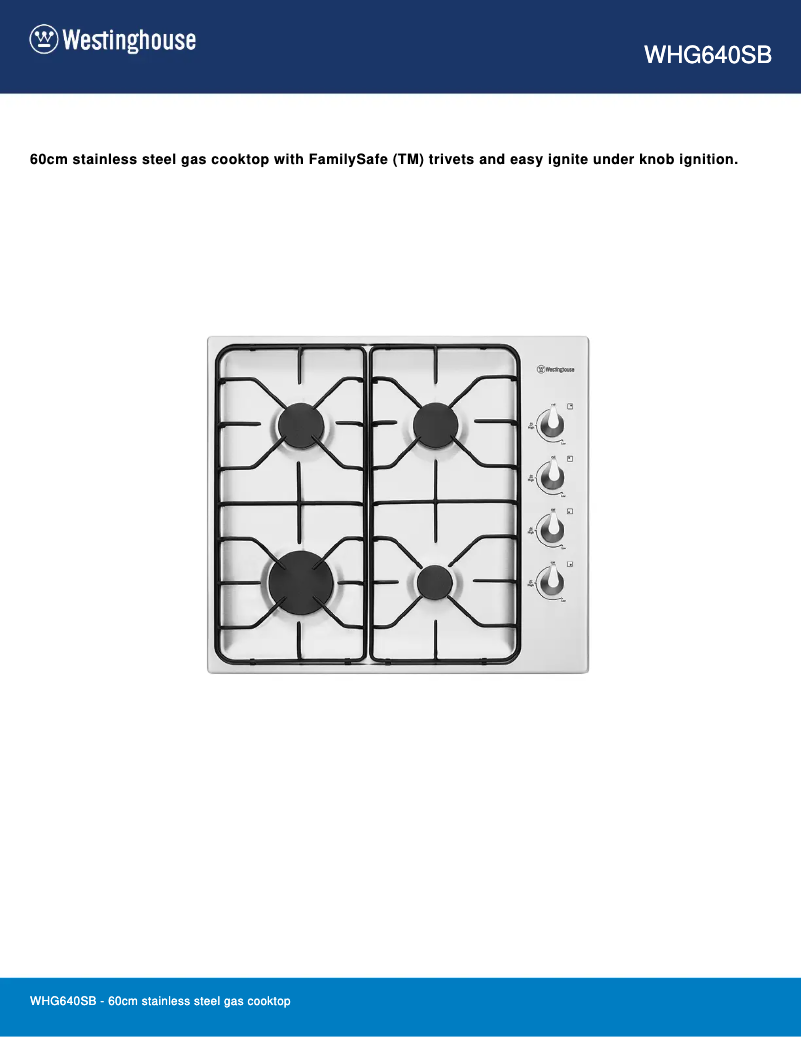 Page 1 de la notice Fiche technique Westinghouse WHG640SB
