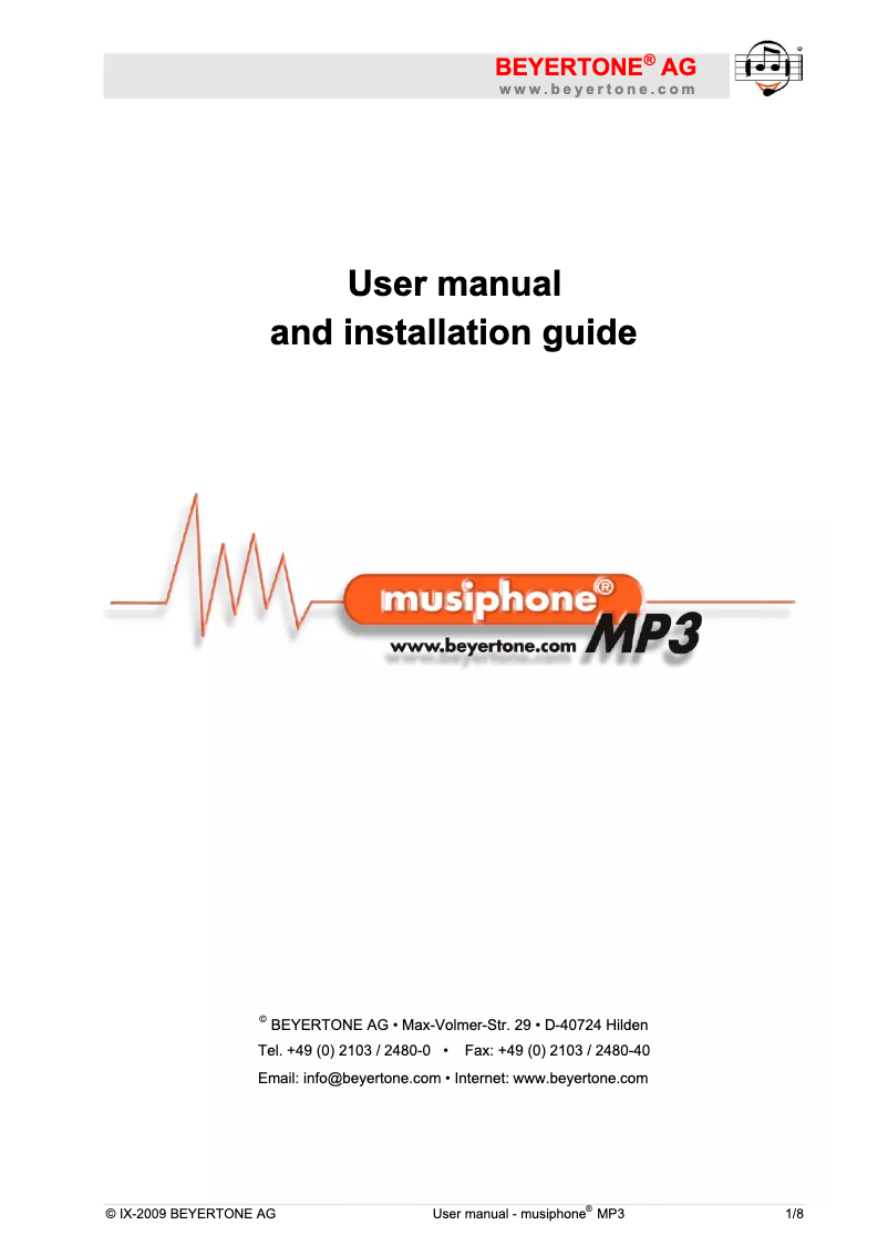 Image de la première page du manuel de l'appareil musiphone mp3
