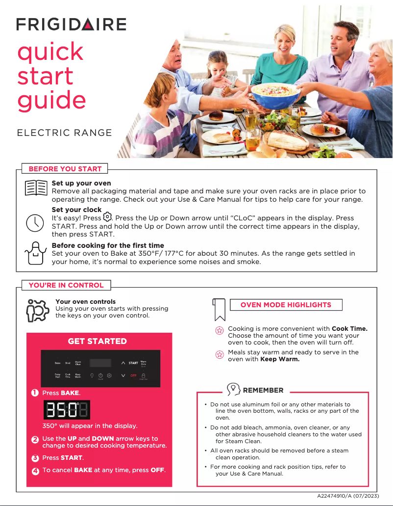 Page n°1 - Guide de démarrage rapide Frigidaire FCRE3062AS