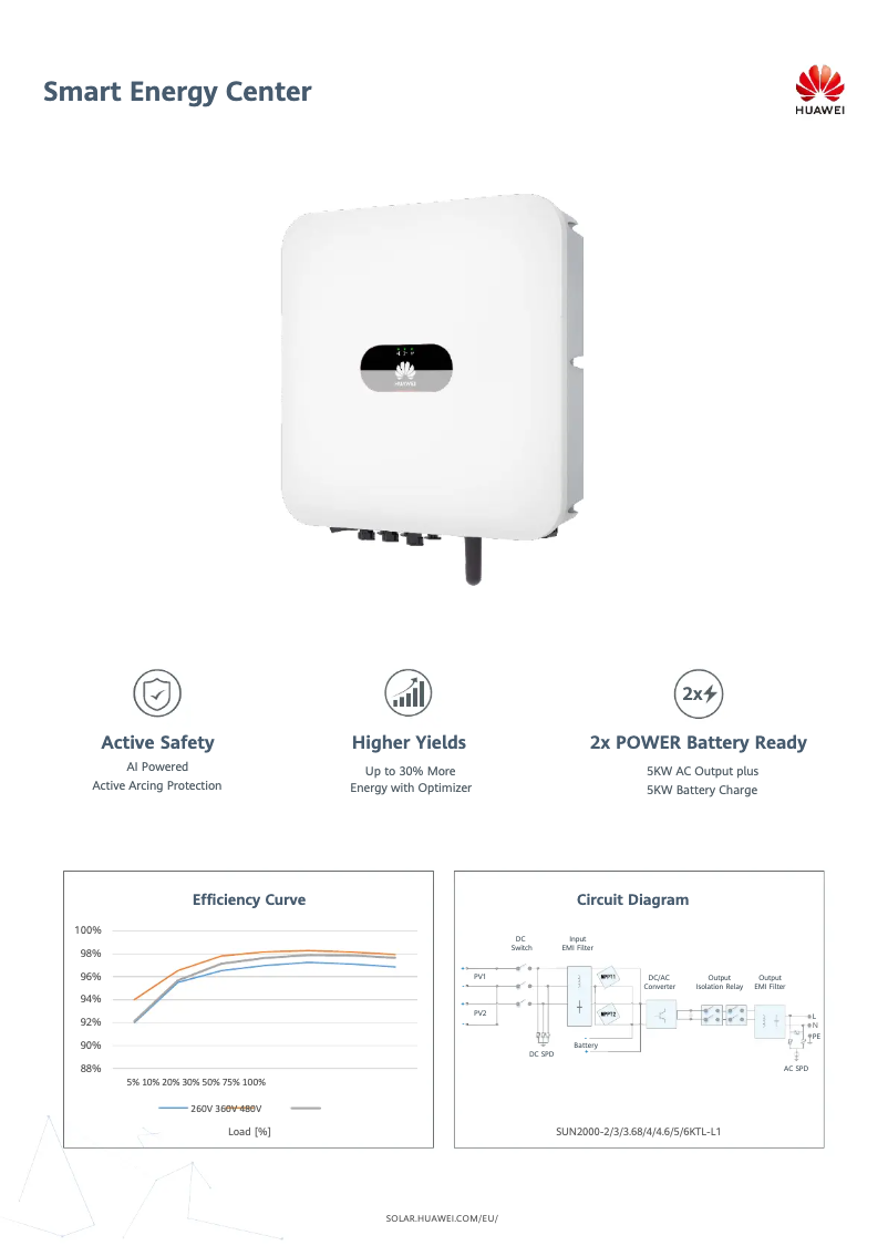 Page 1 de la notice Fiche technique Huawei SUN2000 2KTL-L1