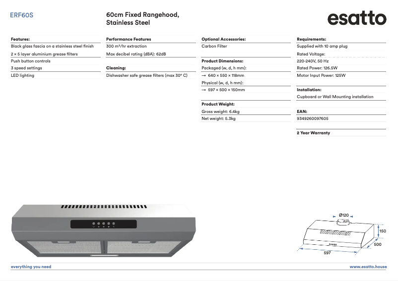 Página 1 del manual Ficha técnica Esatto ERF60S
