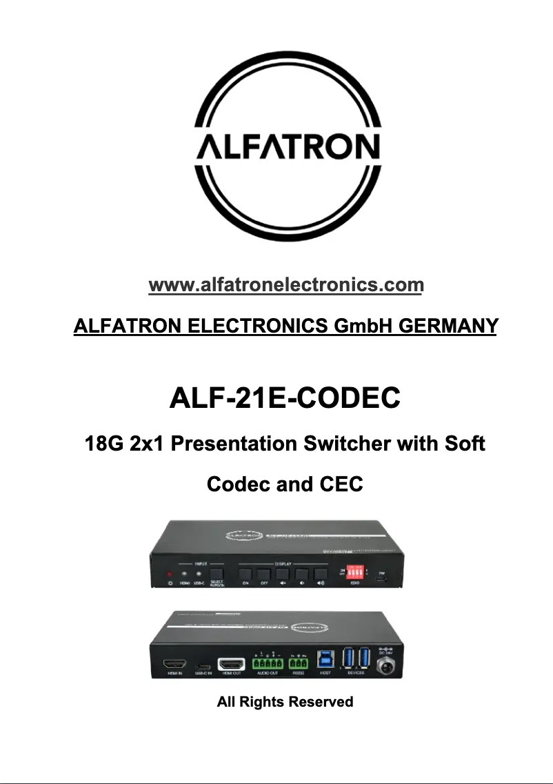 Page n°1 - Manuel utilisateur Alfatron ALF-21E-CODEC