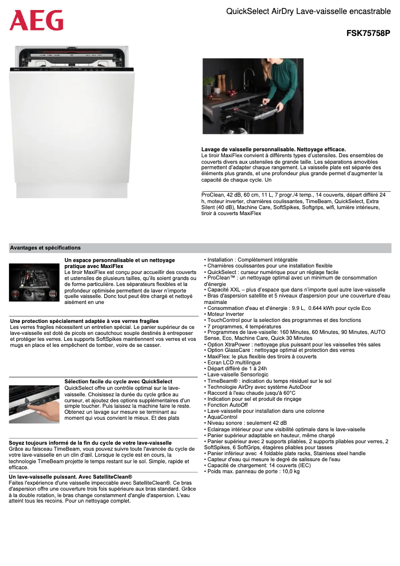 Page 1 de la notice Fiche technique AEG FSK75758P