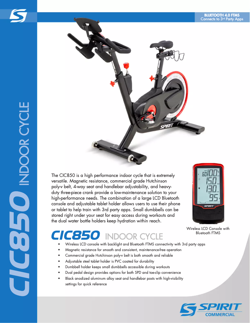 Page 1 de la notice Fiche technique Spirit Fitness CIC850