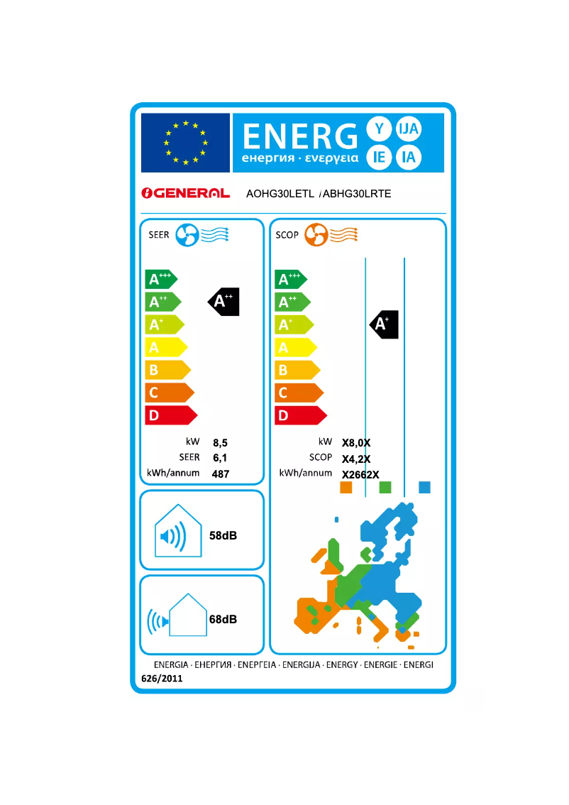 Página 1 del manual Etiqueta energética Fujitsu ABHG30LRTE