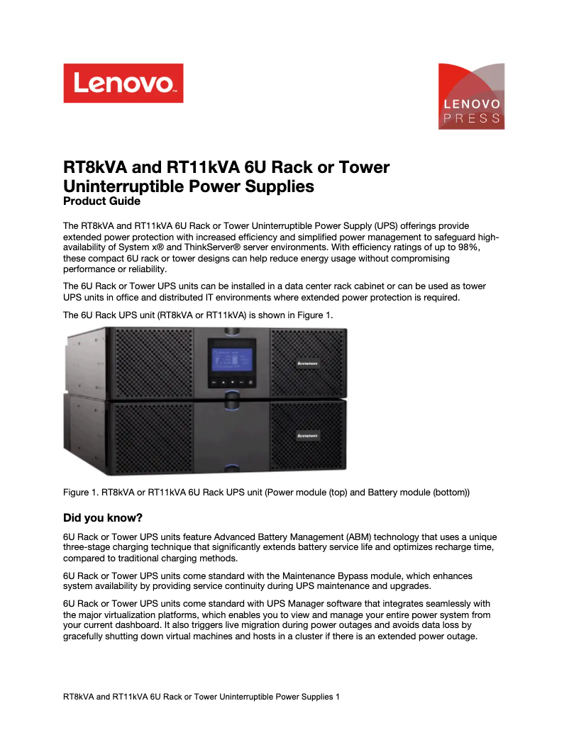 Page n°1 - Manuel utilisateur Lenovo RT11kVA
