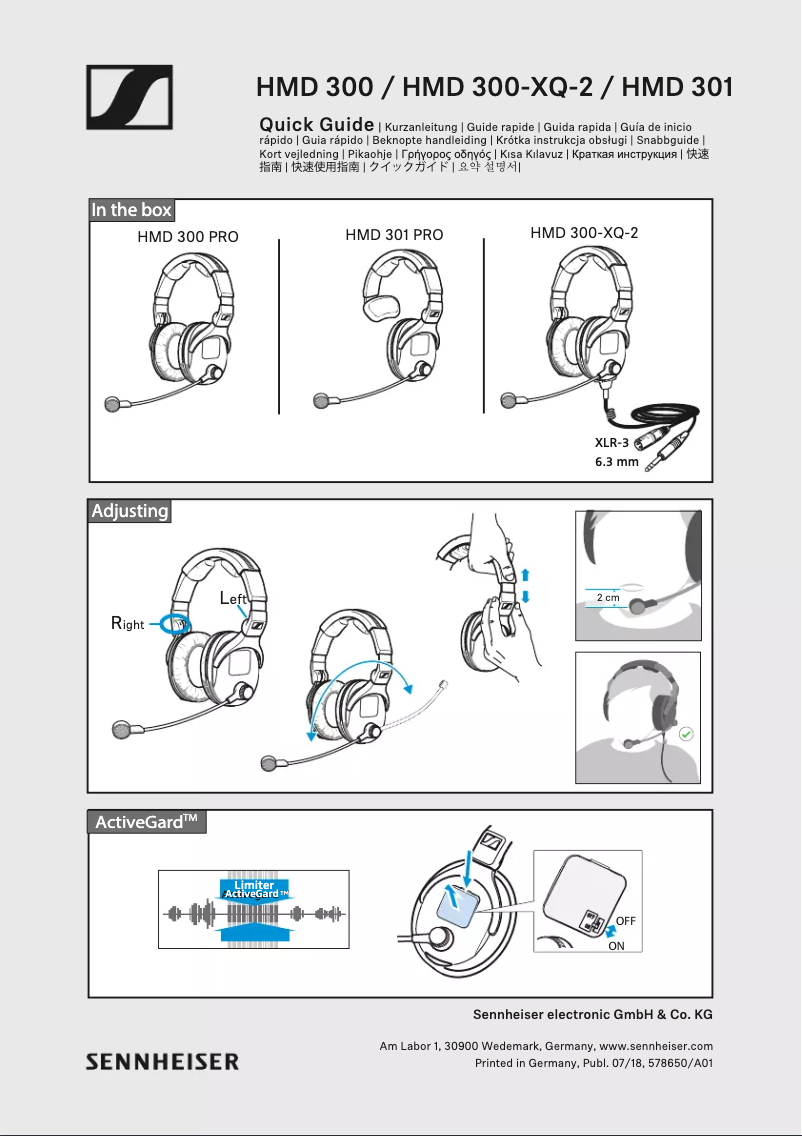 Page 1 de la notice Manuel utilisateur Sennheiser HMD 300 PRO