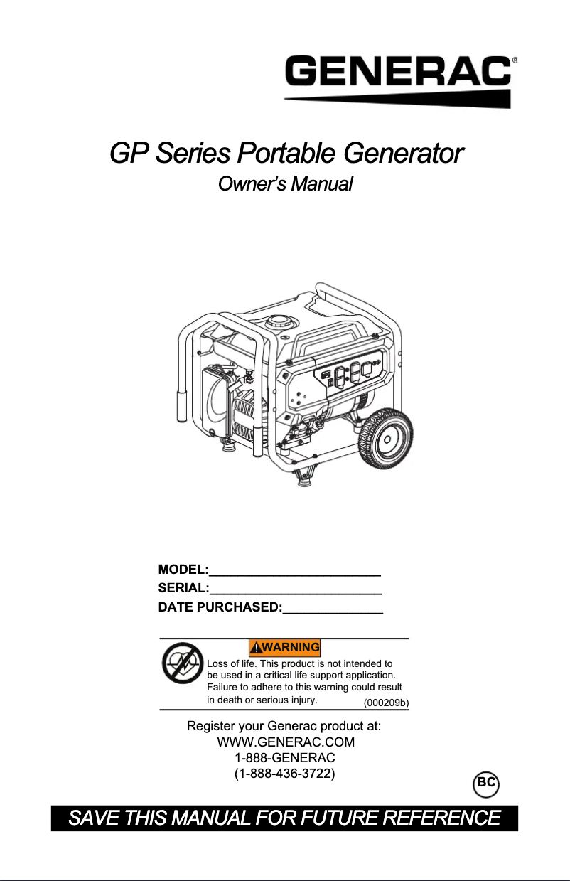 Page n°1 - Manuel utilisateur Generac G0076720