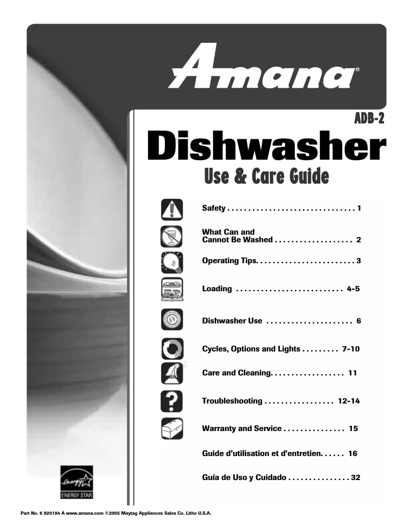 Page n°1 - Manuel utilisateur Amana ADB2500AWW