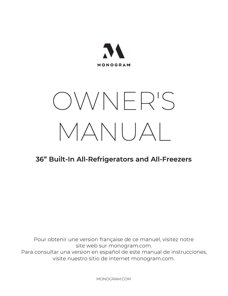 Page 1 de la notice Manuel utilisateur Monogram ZIF360NNLH