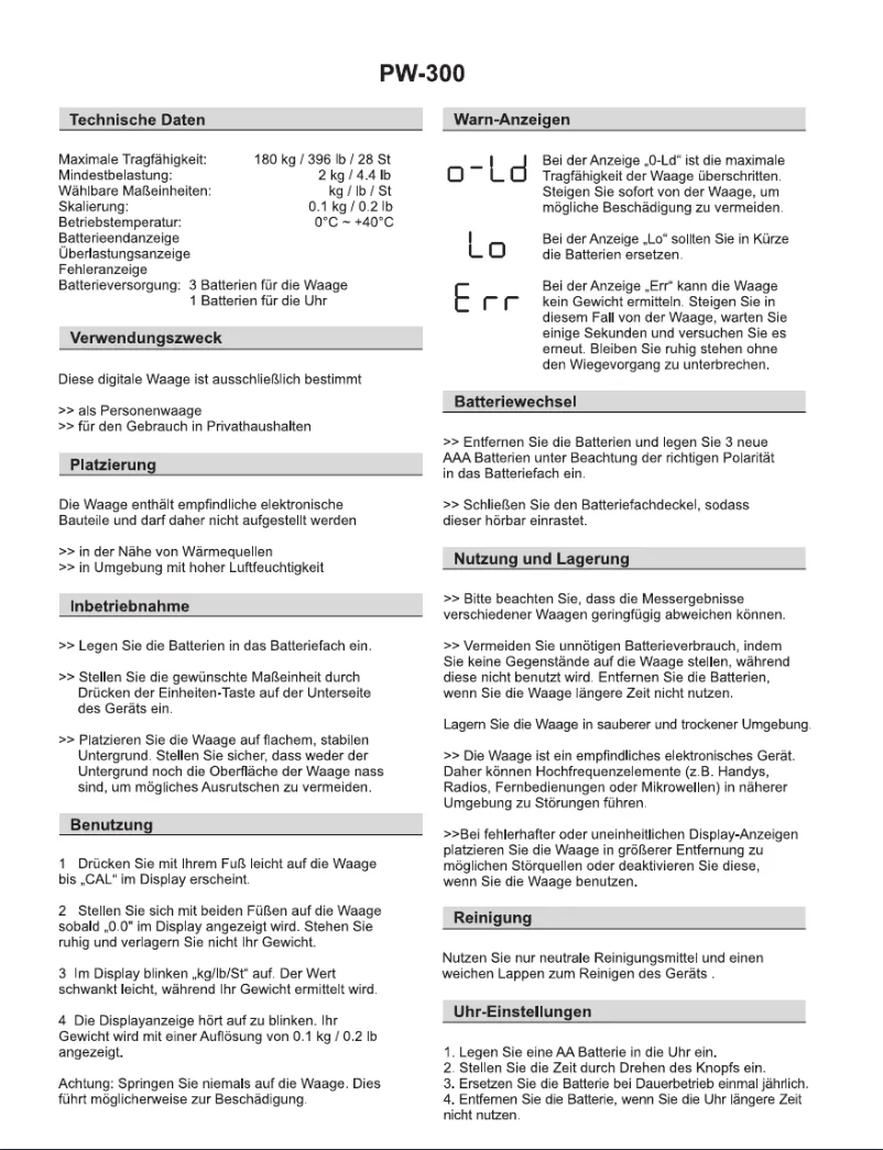 Page 1 de la notice Manuel utilisateur Techno Line PW 300