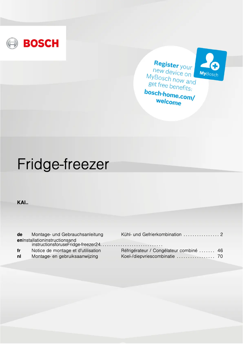 Page 1 de la notice Mode d'emploi Bosch KAI93VIFP