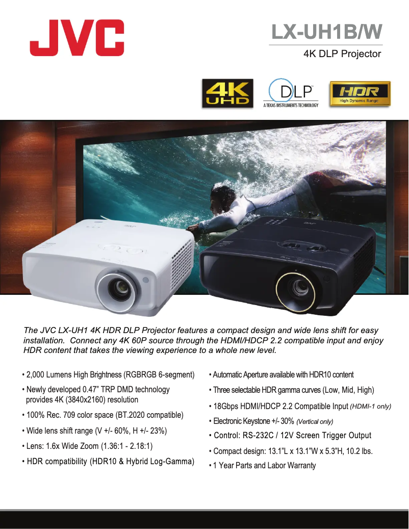 Page 1 de la notice Fiche technique JVC LX-UH1W