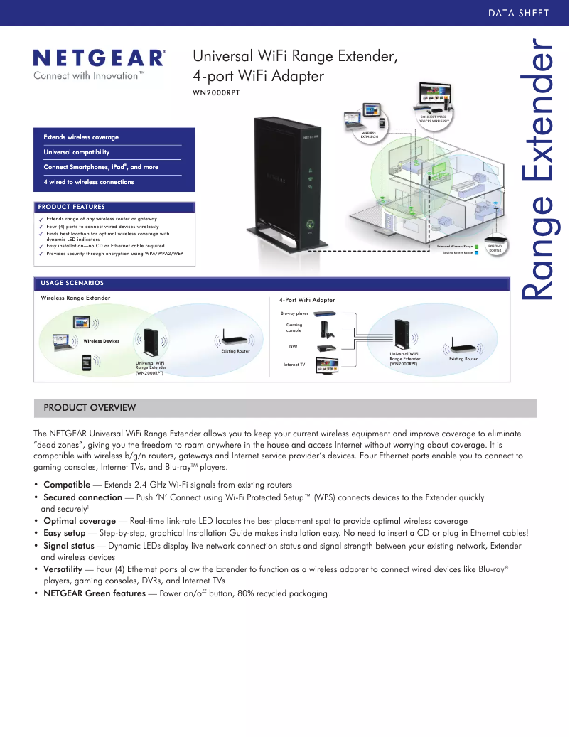 Page 1 de la notice Fiche technique Netgear WN2000RPTv2