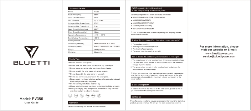 Page 1 de la notice Manuel utilisateur Bluetti PV350S