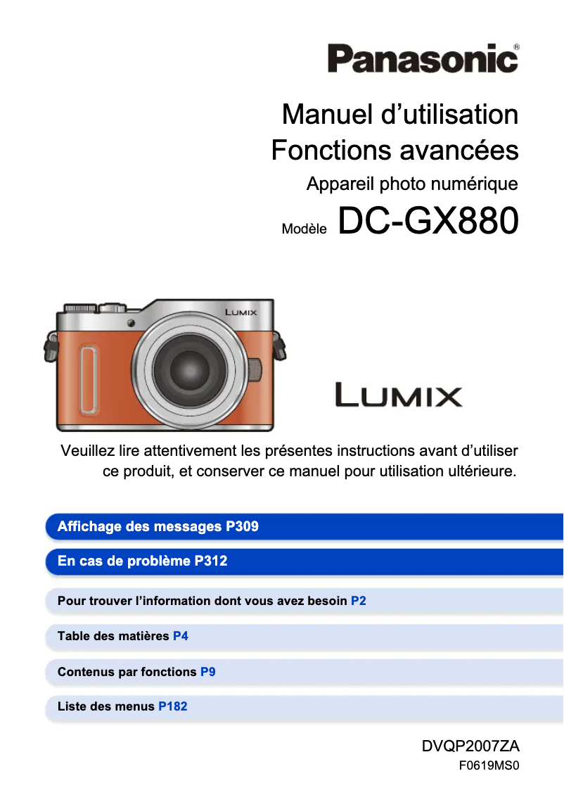 Page 1 de la notice Manuel utilisateur Panasonic Lumix DC-GX880