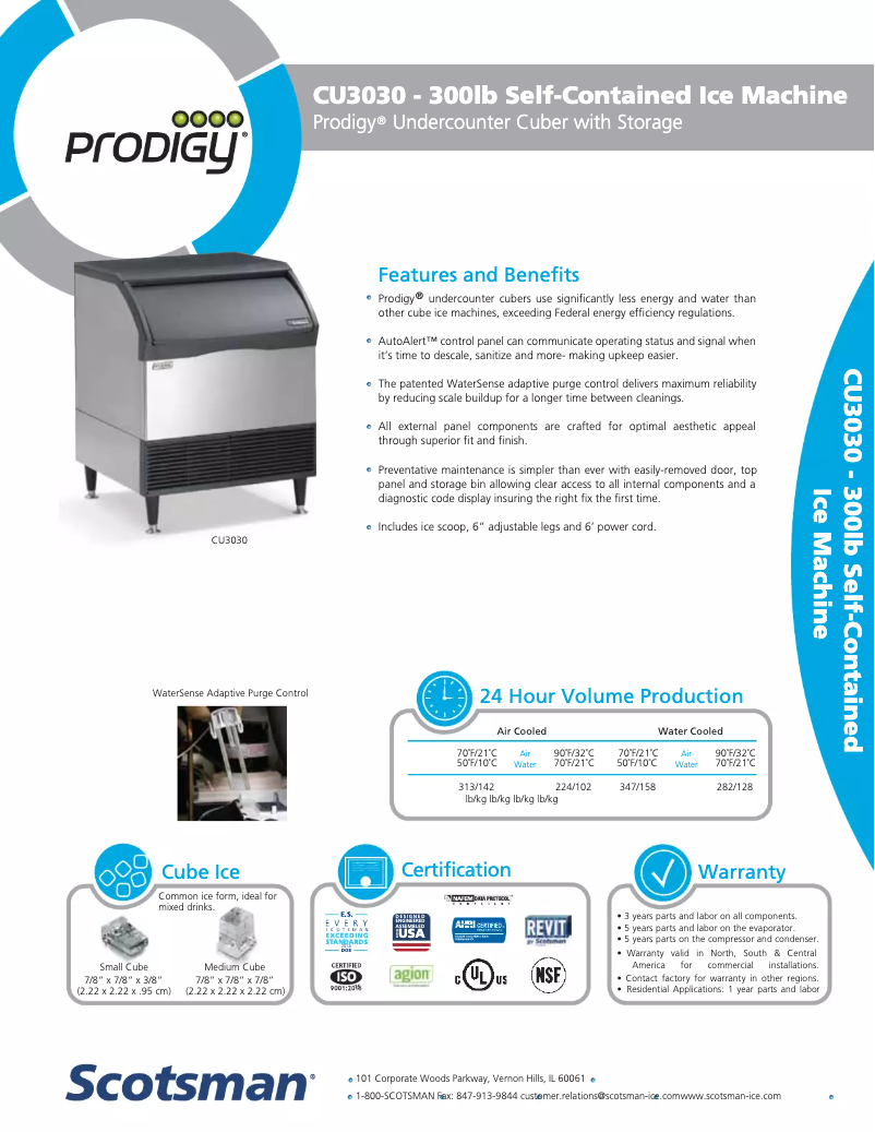 Page 1 de la notice Fiche technique Scotsman CU3030MA-32
